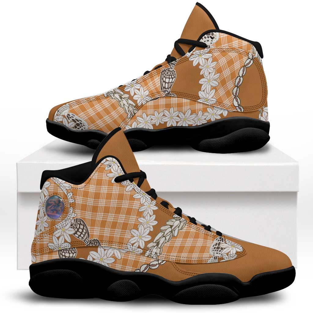 Orange Hawaii Tiare and Shell Lei Sneakers J13 Hawaiian Palaka Luxury Vibes - Polynesian Pride