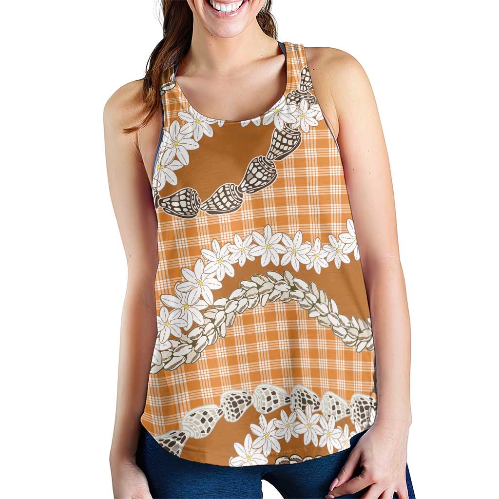 Orange Hawaii Tiare and Shell Lei Women Racerback Tank Hawaiian Palaka Luxury Vibes - Polynesian Pride