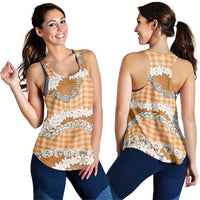 Orange Hawaii Tiare and Shell Lei Women Racerback Tank Hawaiian Palaka Luxury Vibes - Polynesian Pride