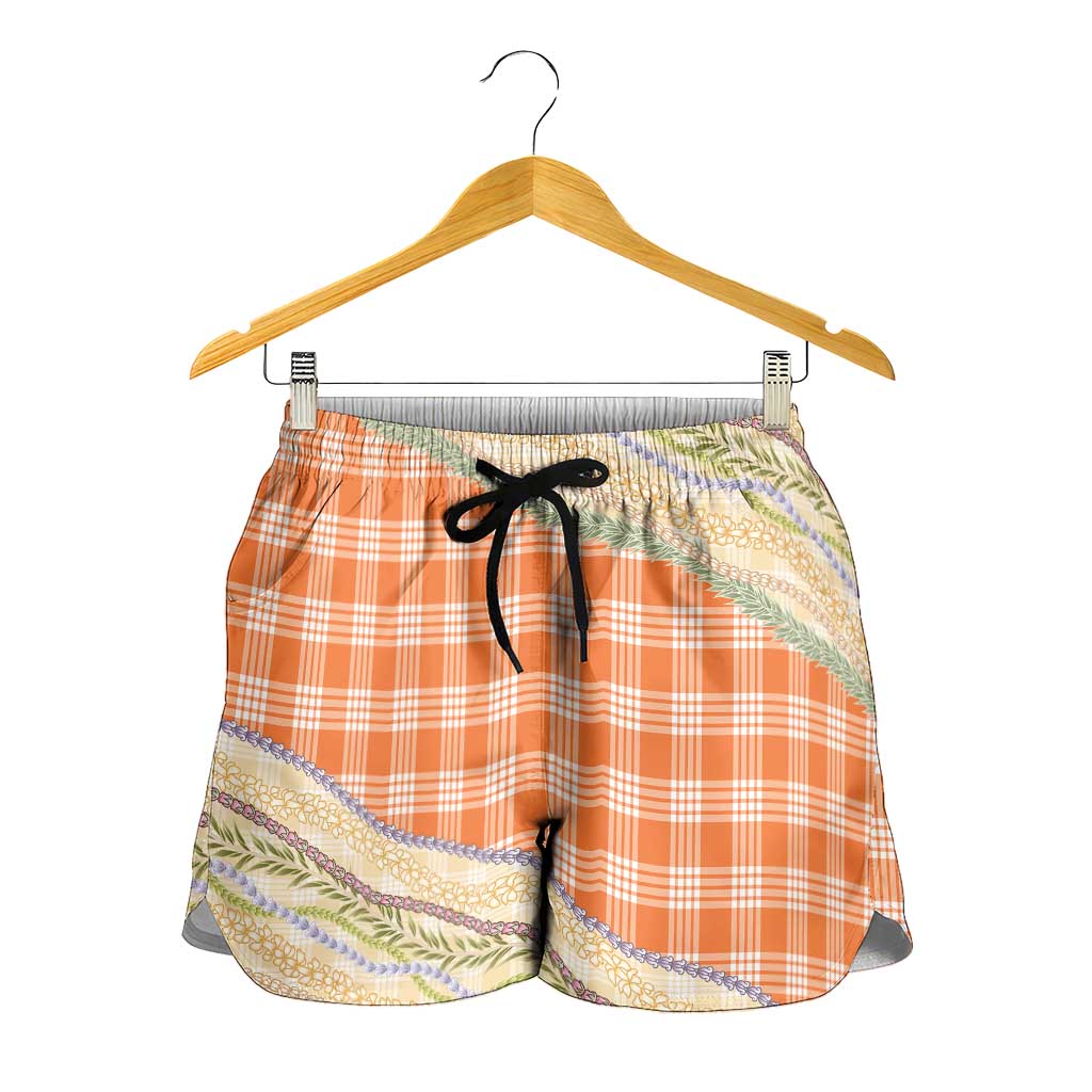 Orange Palaka Hawaii Leis Elegant Vibes Shorts for Women LT14 - Polynesian Pride