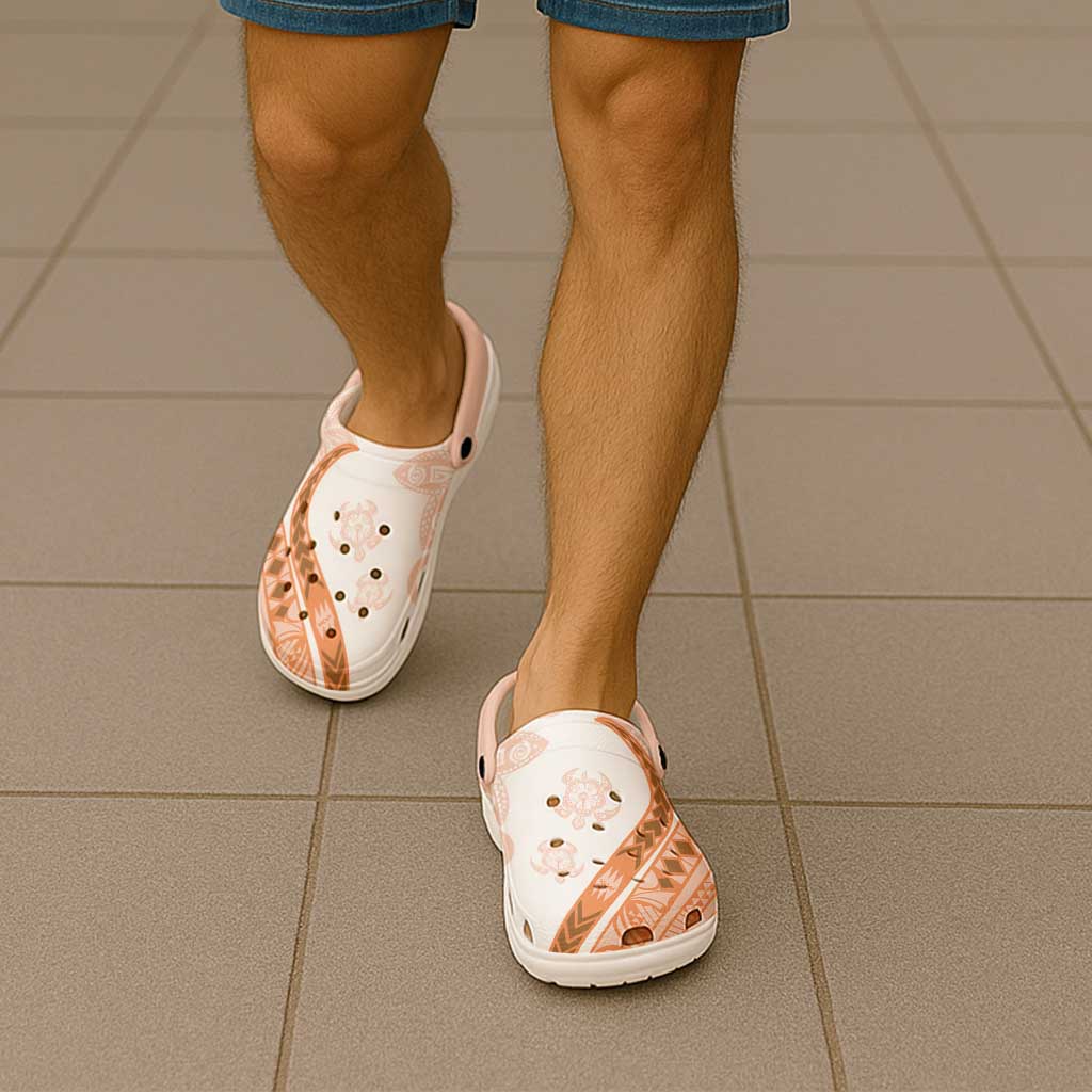 Orange Polynesian Tribal Turtle Floral Pattern Clogs Shoes - Polynesian Pride
