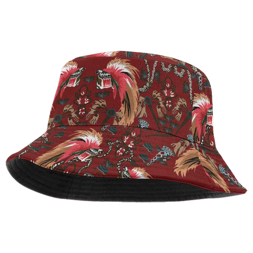 Oxblood Bird of Batik Papua Bucket Hat Exotic Natural Wealth of Papua - Polynesian Pride