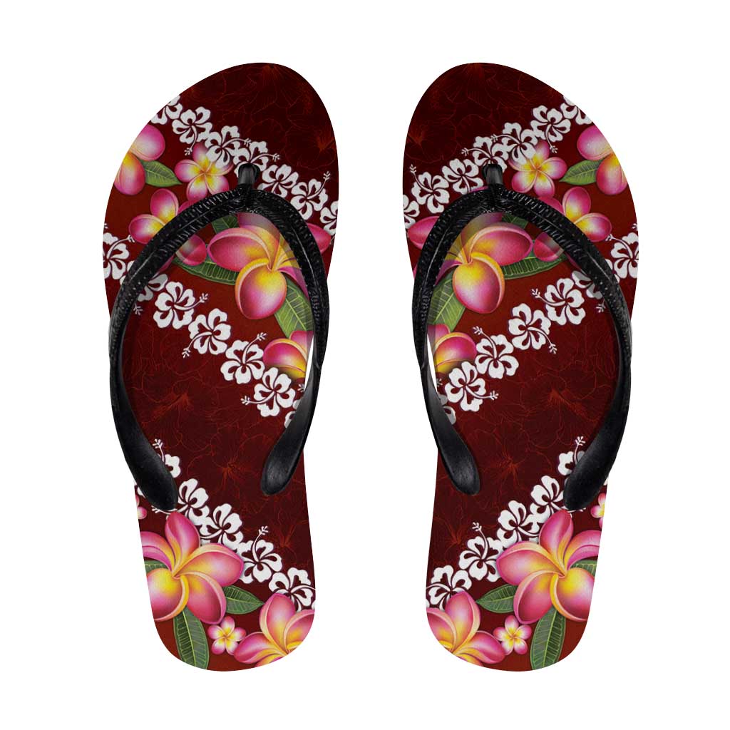 Oxblood Polynesia Flip Flops Plumeria Hibiscus Tropical Vibes LT14 Oxblood - Polynesian Pride