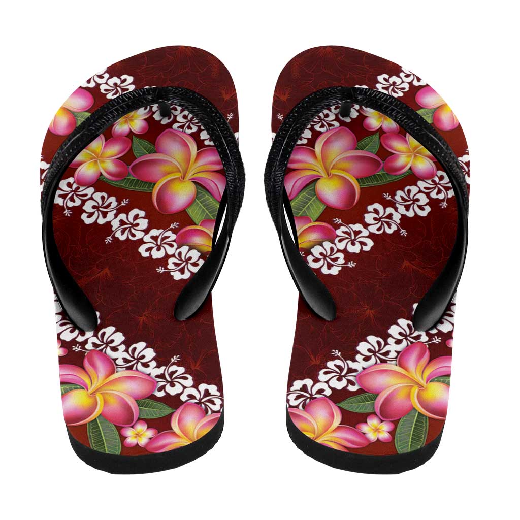Oxblood Polynesia Flip Flops Plumeria Hibiscus Tropical Vibes LT14 - Polynesian Pride