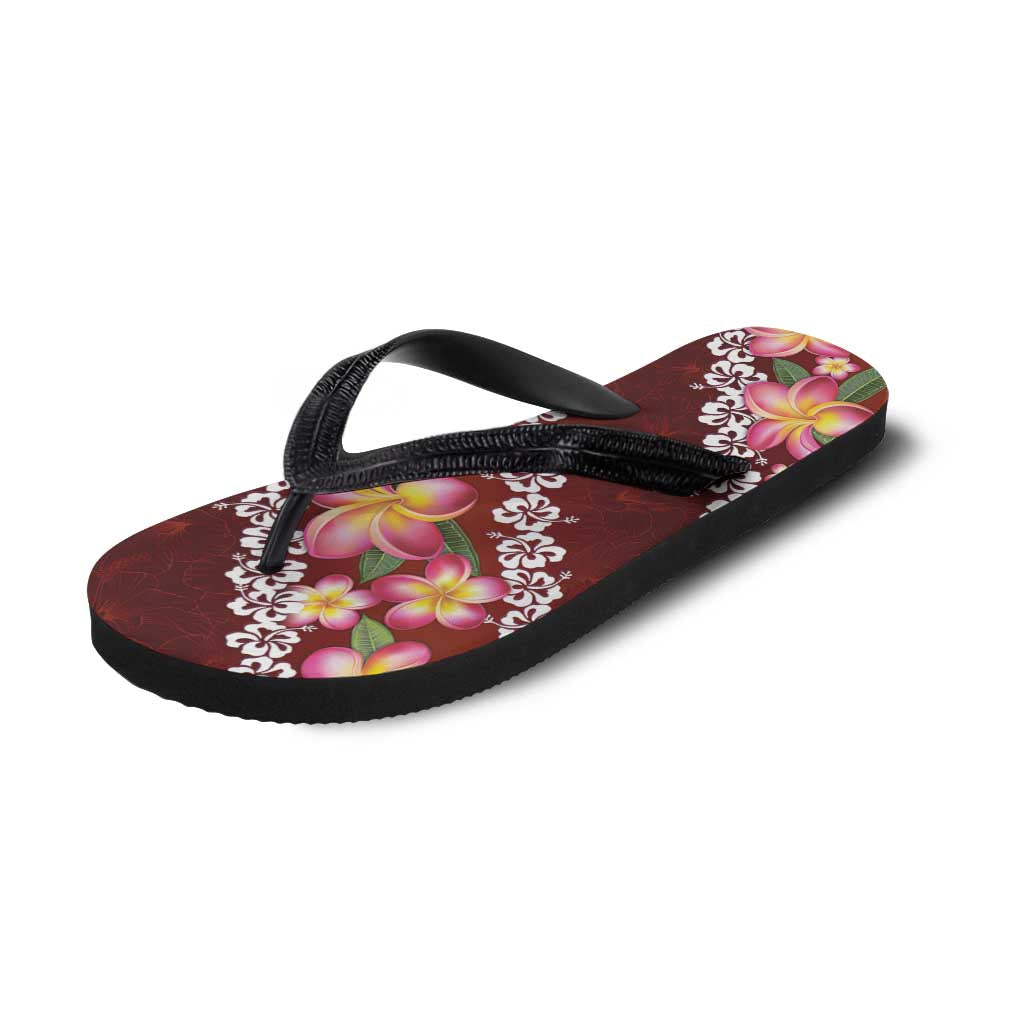 Oxblood Polynesia Flip Flops Plumeria Hibiscus Tropical Vibes LT14 - Polynesian Pride