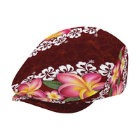 Oxblood Polynesia Jeff Hat Plumeria With Hibiscus Pattern Tropical Vibes - Polynesian Pride
