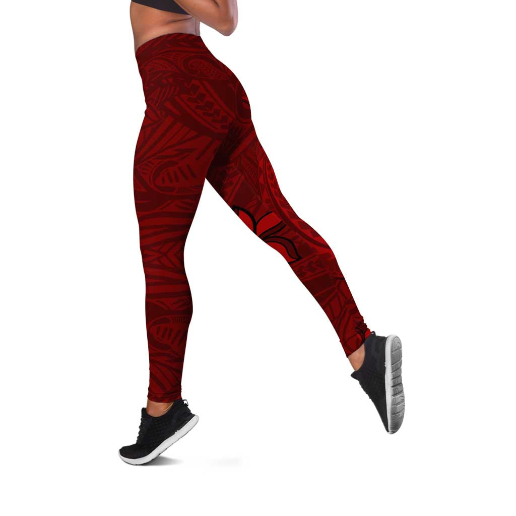 Oxblood Polynesia Leggings Hawaiian Tribal Hammerhead Shark Tattoo LT14 Oxblood - Polynesian Pride