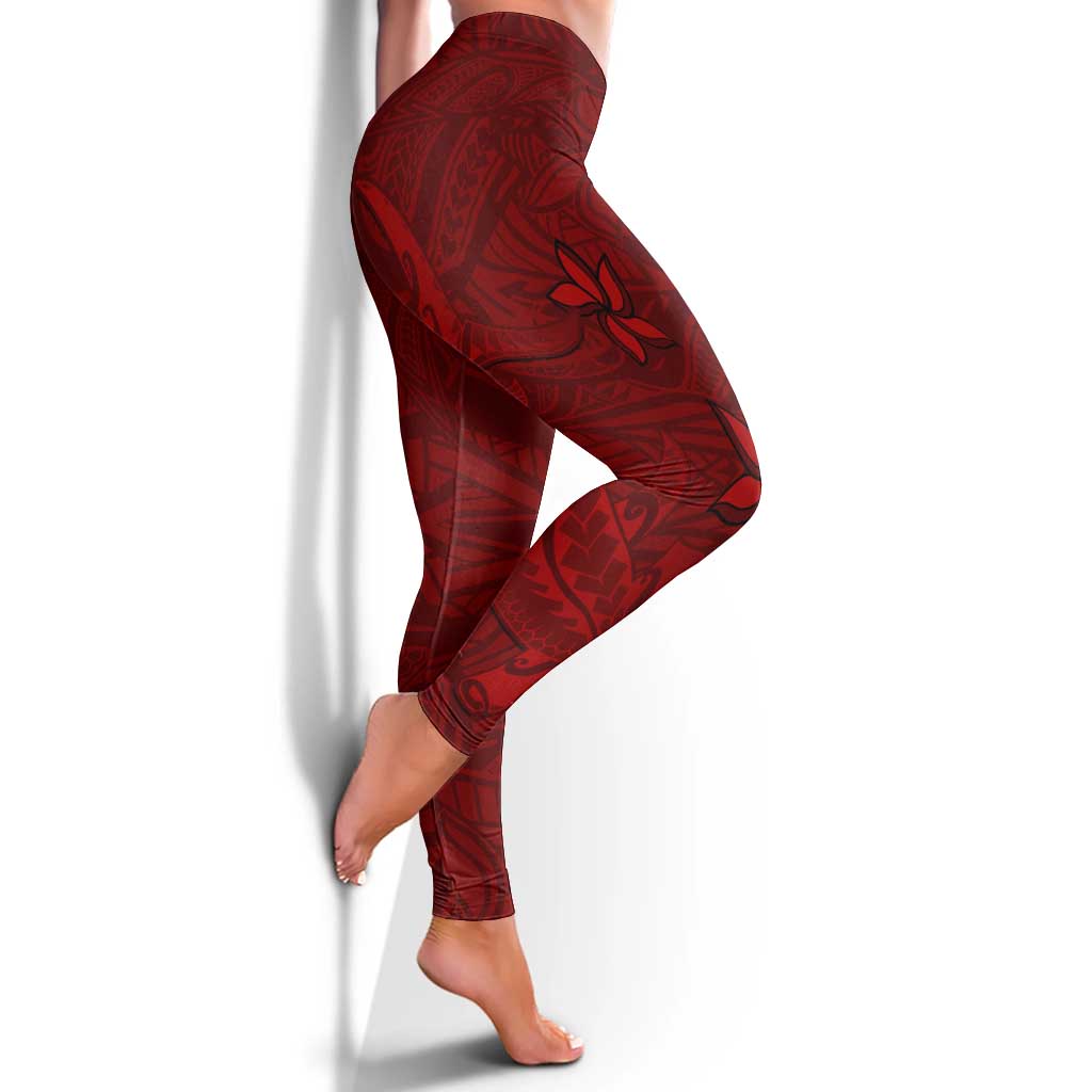 Oxblood Polynesia Leggings Hawaiian Tribal Hammerhead Shark Tattoo LT14 - Polynesian Pride