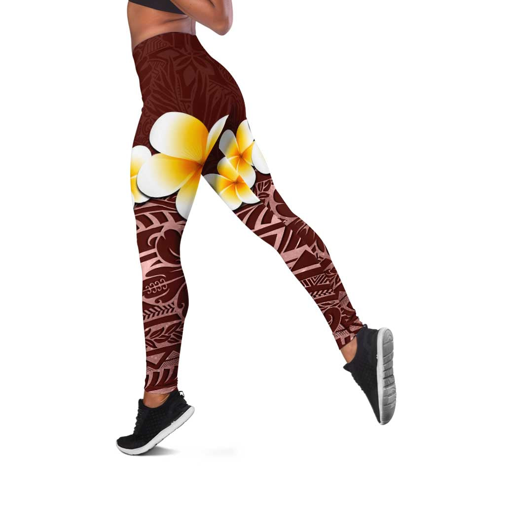 Oxblood Tropical Plumeria With Galaxy Polynesian Art Leggings LT14 Oxblood - Polynesian Pride