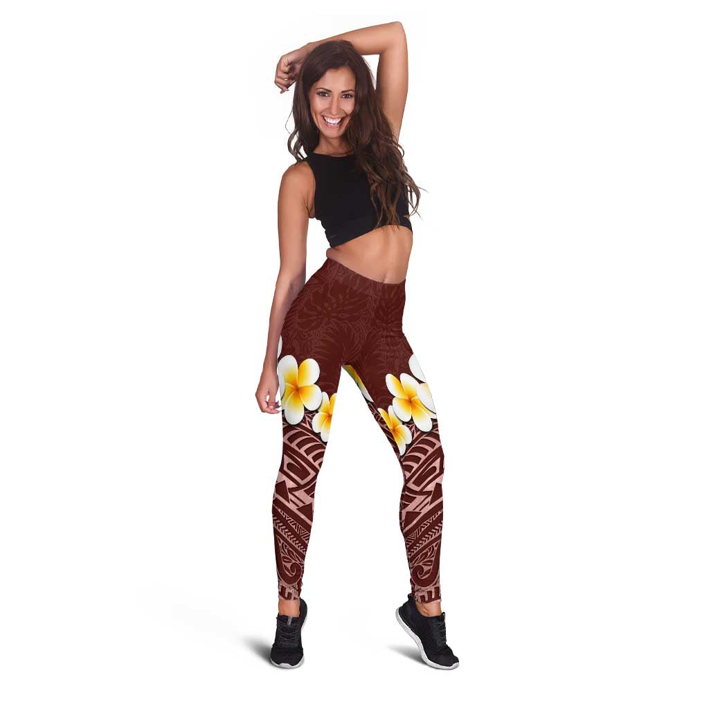 Oxblood Tropical Plumeria With Galaxy Polynesian Art Leggings LT14 - Polynesian Pride
