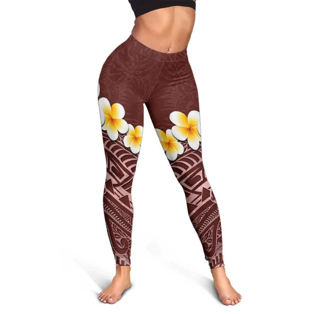 Oxblood Tropical Plumeria With Galaxy Polynesian Art Leggings LT14 - Polynesian Pride