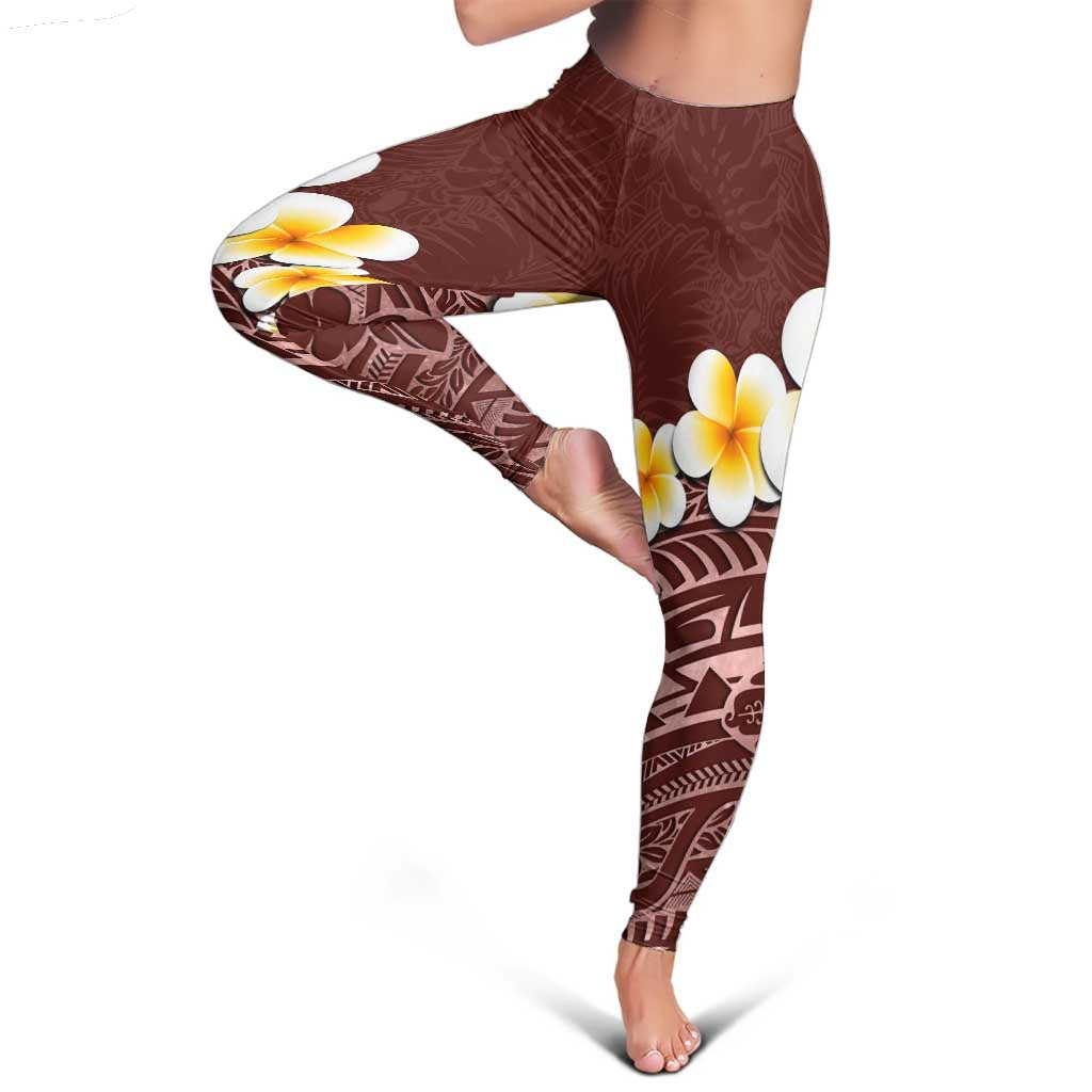 Oxblood Tropical Plumeria With Galaxy Polynesian Art Leggings LT14 - Polynesian Pride