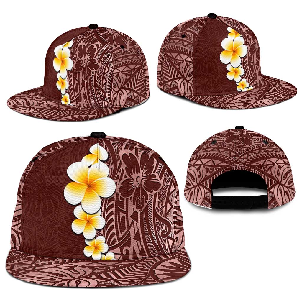 Oxblood Tropical Plumeria With Galaxy Polynesian Art Snapback Cap - Polynesian Pride