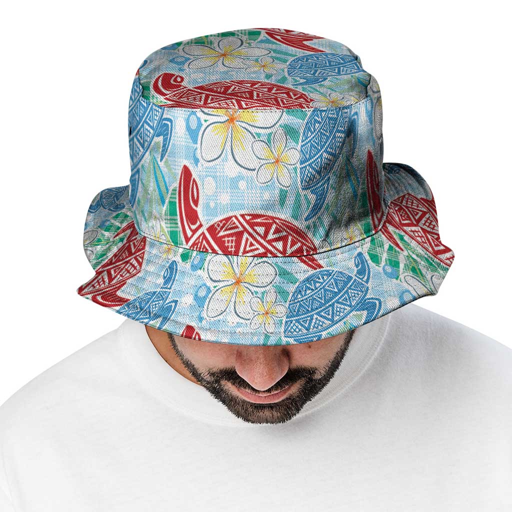 Palaka with Honu and Plumeria Bucket Hat Hawaiian Heritage Spirit - Polynesian Pride