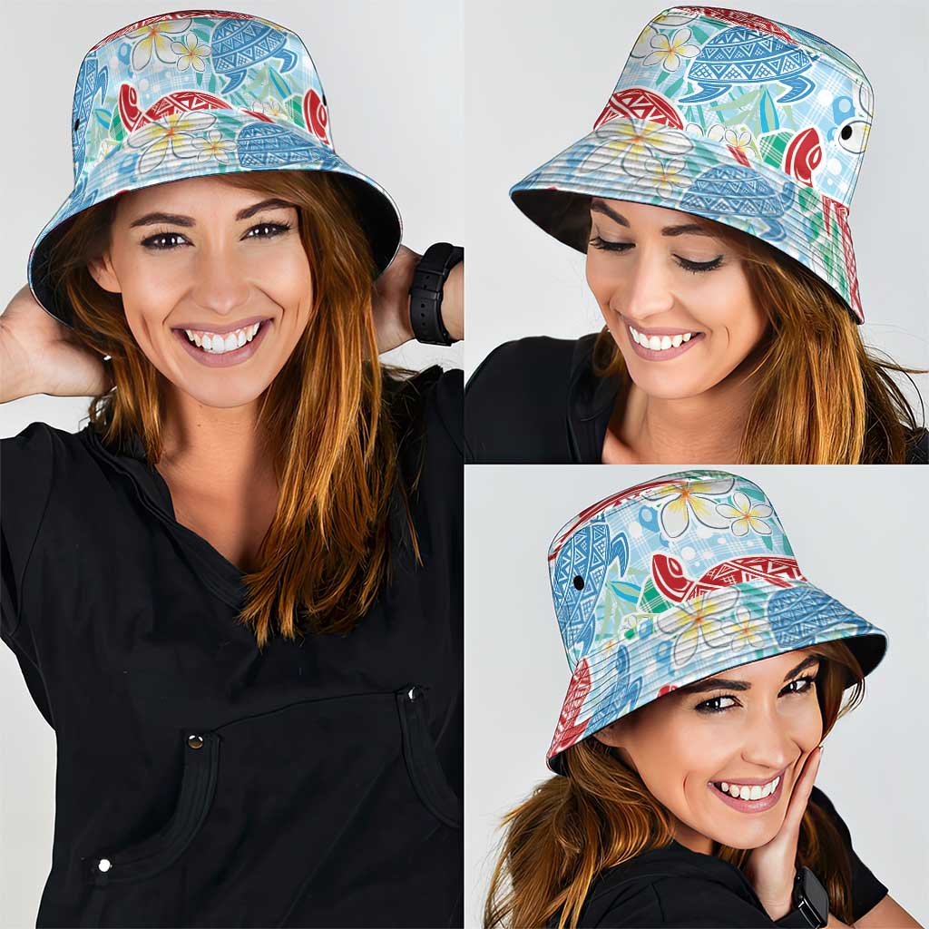 Palaka with Honu and Plumeria Bucket Hat Hawaiian Heritage Spirit - Polynesian Pride