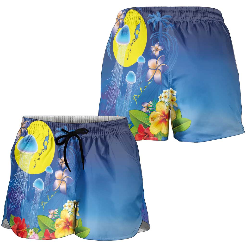 Palau Jellyfish Shorts for Women Ocean Heritage Tropical Plants - Polynesian Pride