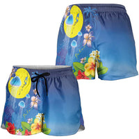 Palau Jellyfish Shorts for Women Ocean Heritage Tropical Plants - Polynesian Pride
