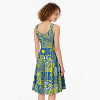 Palau Ungil Kurismas Midi Dress Pacific Patchwork Xmas Vibes - Polynesian Pride