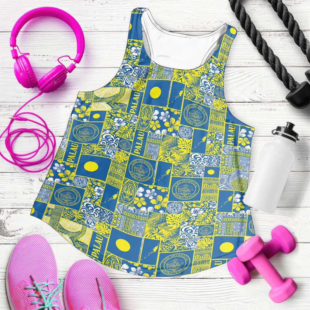 Palau Ungil Kurismas Women Racerback Tank Pacific Patchwork Xmas Vibes - Polynesian Pride