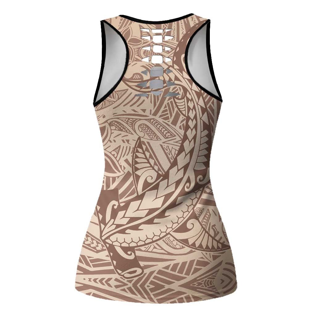 Pastel Brown Gradient Polynesia Hollow Tank Top Hawaiian Tribal Hammerhead Shark Tattoo - Polynesian Pride