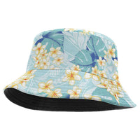 Pastel Cyan Tropical Hawaii Bucket Hat Seamless Monstera Plumeria Hawaiian Pattern - Polynesian Pride