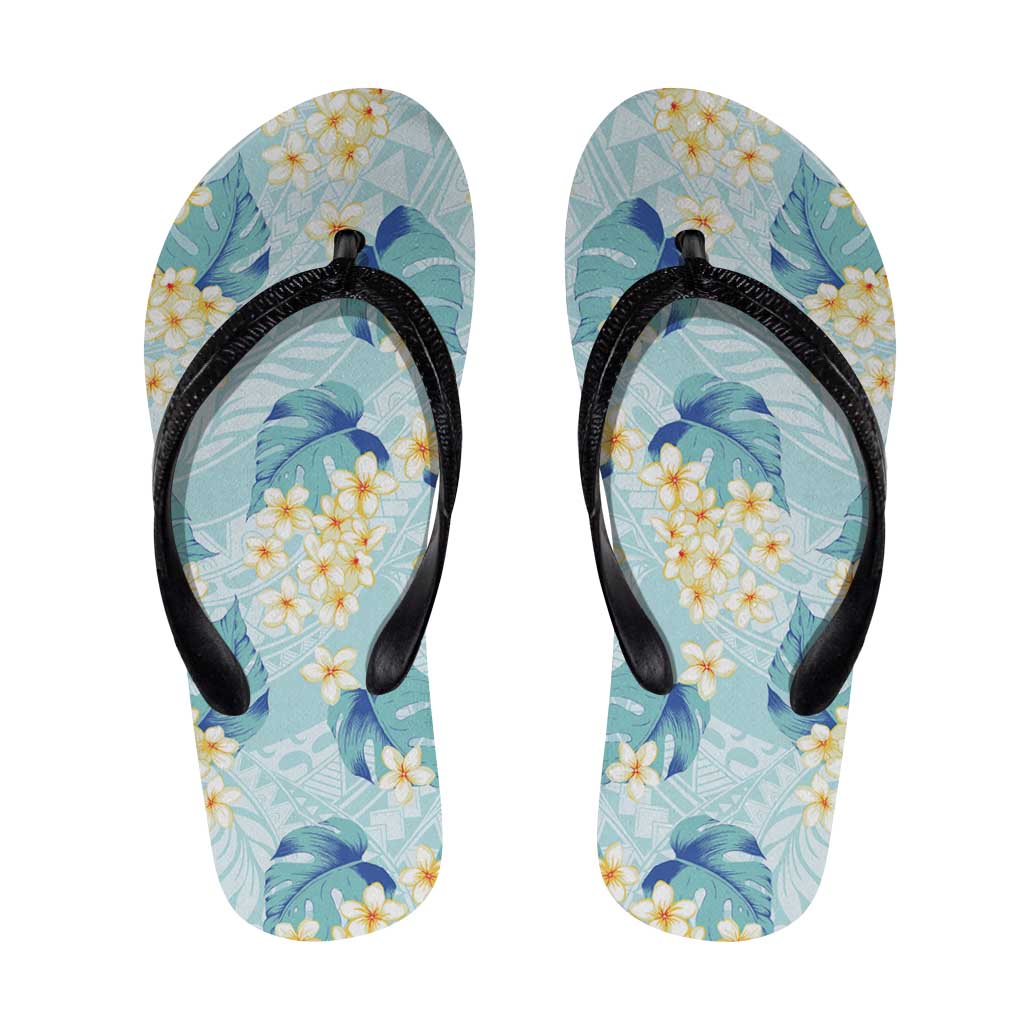 Pastel Cyan Tropical Hawaii Flip Flops Seamless Monstera Plumeria Hawaiian Pattern LT14 Pastel Cyan - Polynesian Pride
