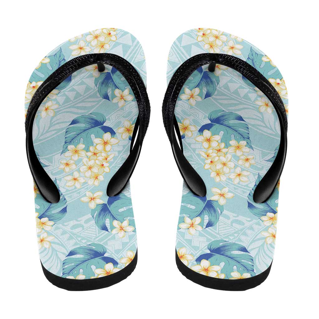 Pastel Cyan Tropical Hawaii Flip Flops Seamless Monstera Plumeria Hawaiian Pattern LT14 - Polynesian Pride