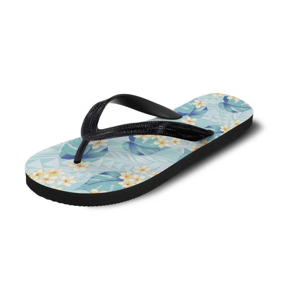 Pastel Cyan Tropical Hawaii Flip Flops Seamless Monstera Plumeria Hawaiian Pattern LT14 - Polynesian Pride