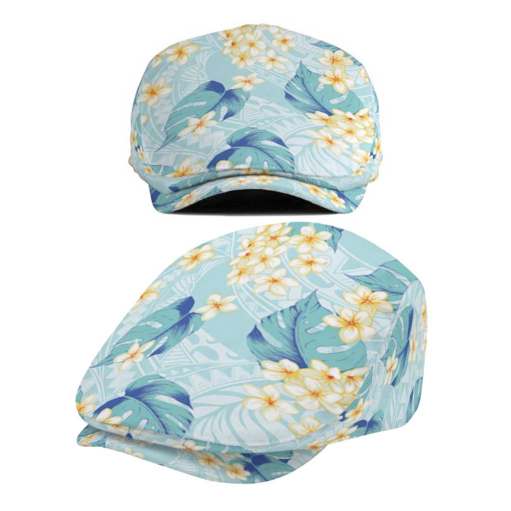 Pastel Cyan Tropical Hawaii Jeff Hat Seamless Monstera Plumeria Hawaiian Pattern - Polynesian Pride