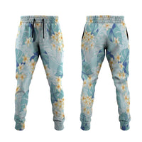 Pastel Cyan Tropical Hawaii Jogger Pants Seamless Monstera Plumeria Hawaiian Pattern - Polynesian Pride