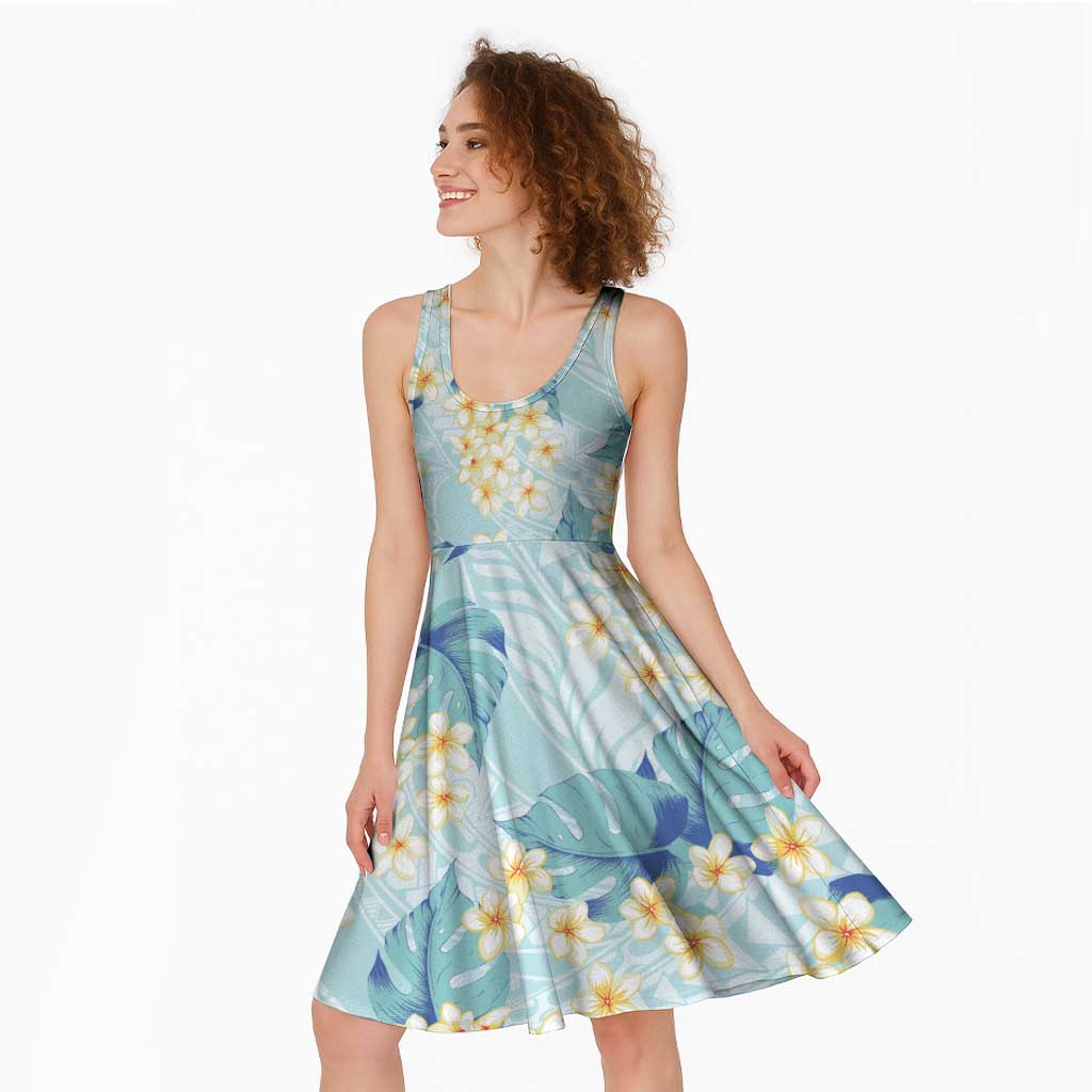 Pastel Cyan Tropical Hawaii Midi Dress Seamless Monstera Plumeria Hawaiian Pattern - Polynesian Pride
