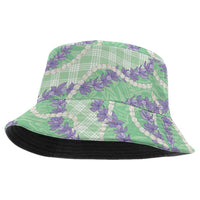 Pastel Green Hawaii Palaka Honohono Pikake Bucket Hat Hawaiian Orchid Lei Polynesian Pattern - Polynesian Pride