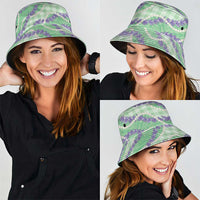 Pastel Green Hawaii Palaka Honohono Pikake Bucket Hat Hawaiian Orchid Lei Polynesian Pattern - Polynesian Pride