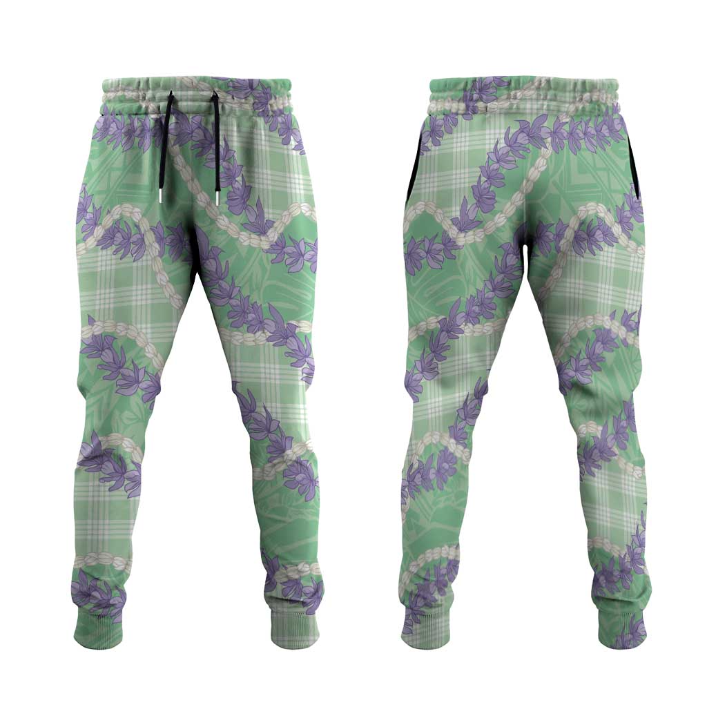 Pastel Green Hawaii Palaka Honohono Pikake Jogger Pants Hawaiian Orchid Lei Polynesian Pattern - Polynesian Pride