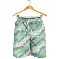 Pastel Green Hawaii Palaka Honohono Pikake Shorts for Men Hawaiian Orchid Lei Polynesian Pattern - Polynesian Pride