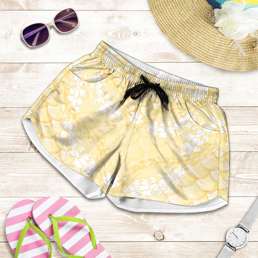 Pastel Yellow Mermaid Puakenikeni Maile Lei Shorts for Women