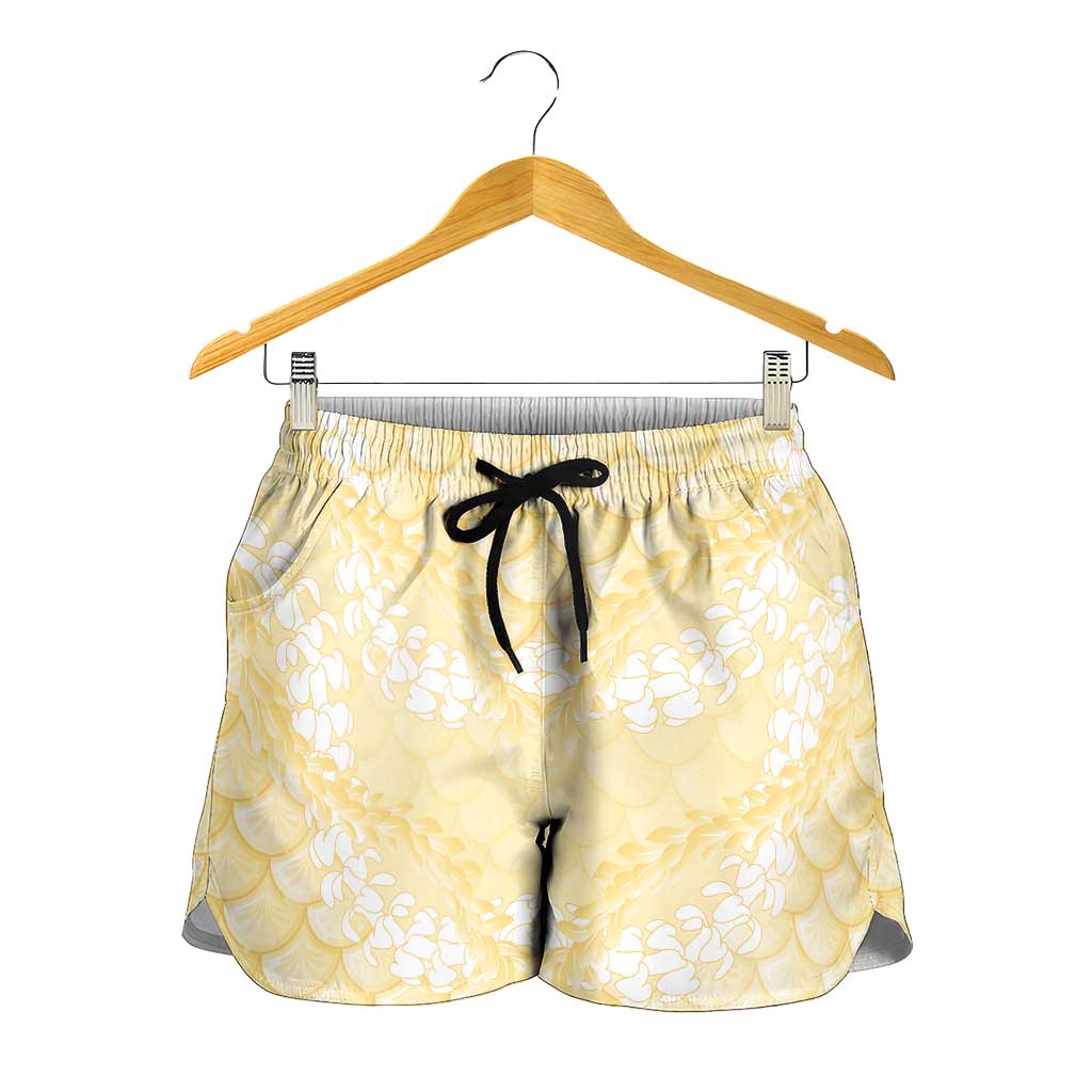 Pastel Yellow Mermaid Puakenikeni Maile Lei Shorts for Women