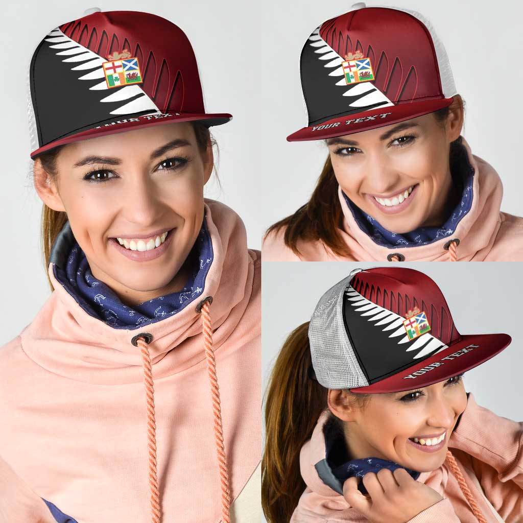 Personalised British Lions New Zealand Mesh Trucker Cap Half Black Fern - Polynesian Pride