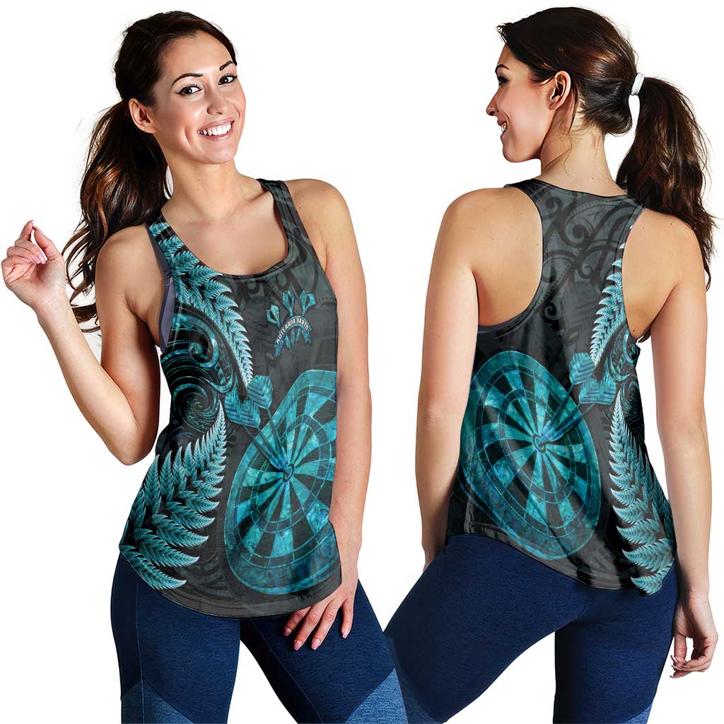 New Zealand Darts Women Racerback Tank Happiness Is A Tight Threesome Maori Paua Shell LT14 - Polynesian Pride