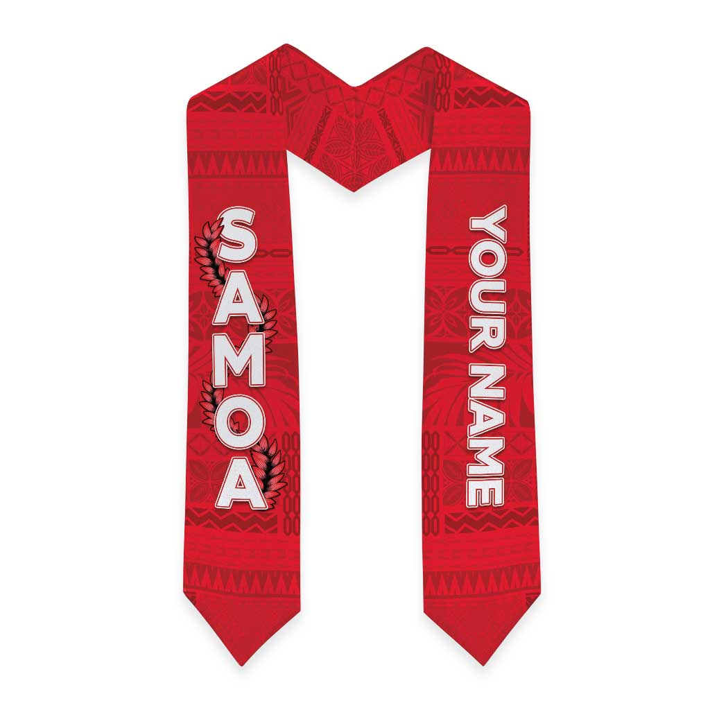 Personalised Samoa Graduation Stole Red Siapo Pattern With Ula Fala LT05 - Polynesian Pride