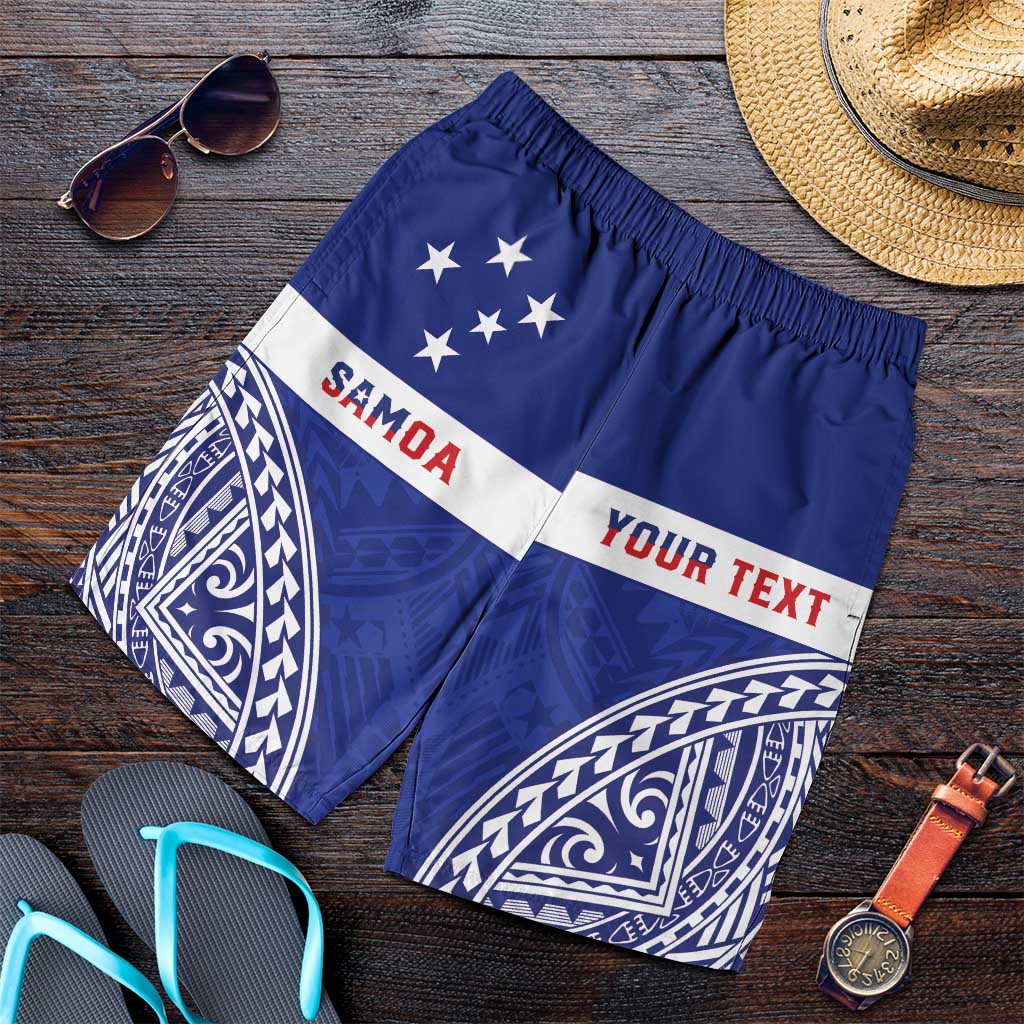 Personalised Toa Samoa Rugby Spirit Shorts for Men Blue Samoan Tribal Pattern - Polynesian Pride