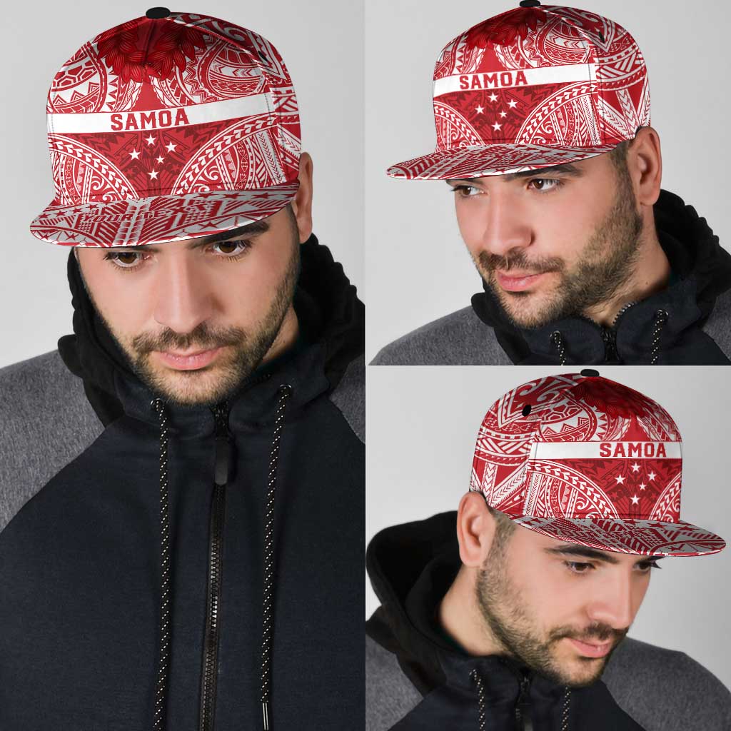 Personalised Toa Samoa Rugby Spirit Snapback Cap Red Samoan Tribal Pattern - Polynesian Pride
