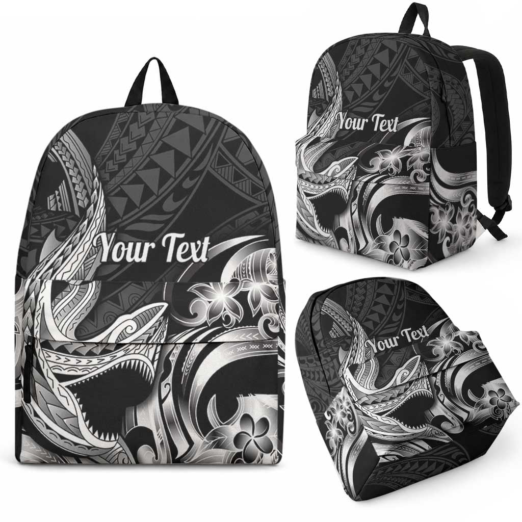 Personalized Hawaii Shark Tattoo Backpack Hawaiian Pattern Plumeria Black