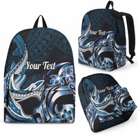 Personalized Hawaii Shark Tattoo Backpack Hawaiian Pattern Plumeria Blue