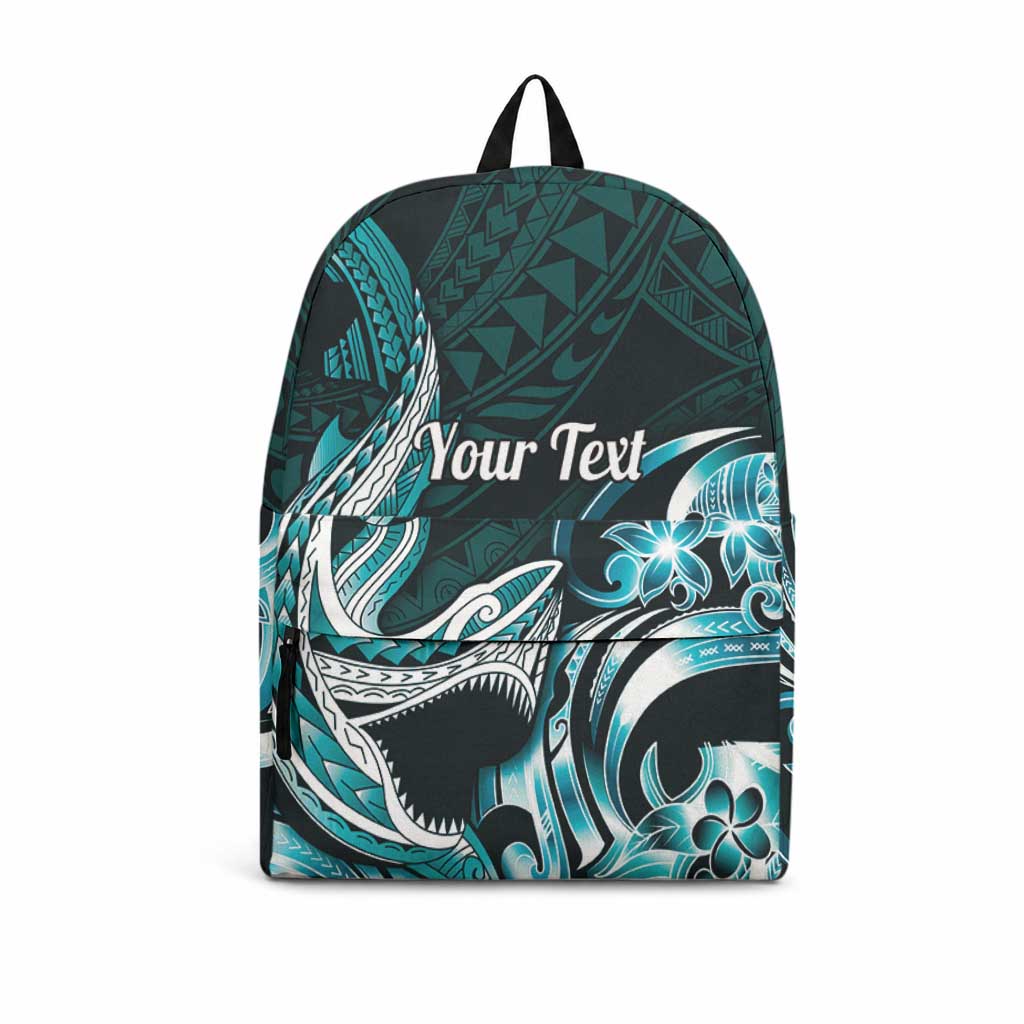 Personalized Hawaii Shark Tattoo Backpack Hawaiian Pattern Plumeria Cyan