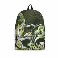 Personalized Hawaii Shark Tattoo Backpack Hawaiian Pattern Plumeria Lime Green