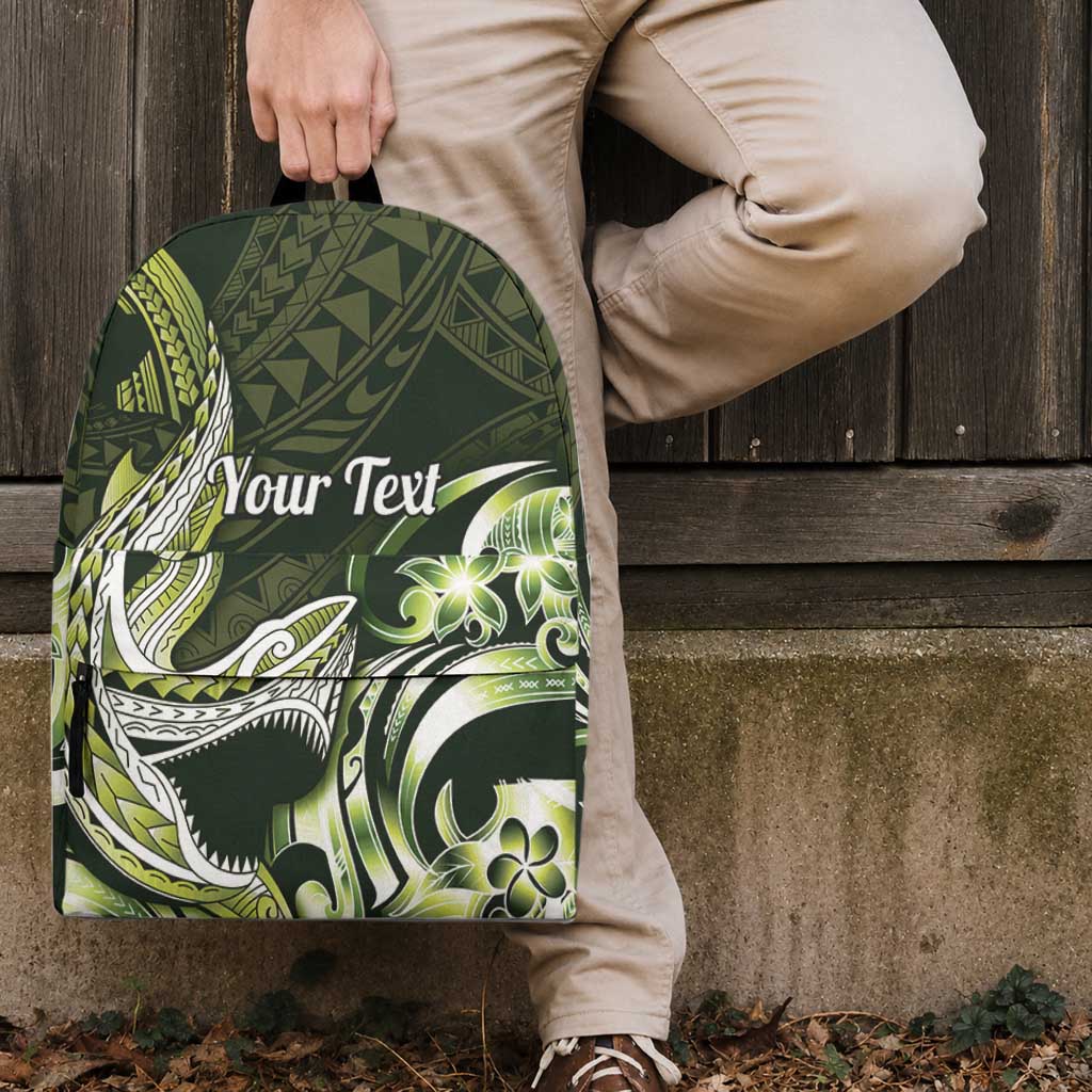 Personalized Hawaii Shark Tattoo Backpack Hawaiian Pattern Plumeria Lime Green