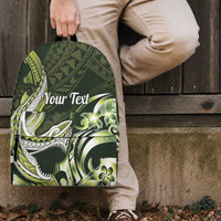 Personalized Hawaii Shark Tattoo Backpack Hawaiian Pattern Plumeria Lime Green