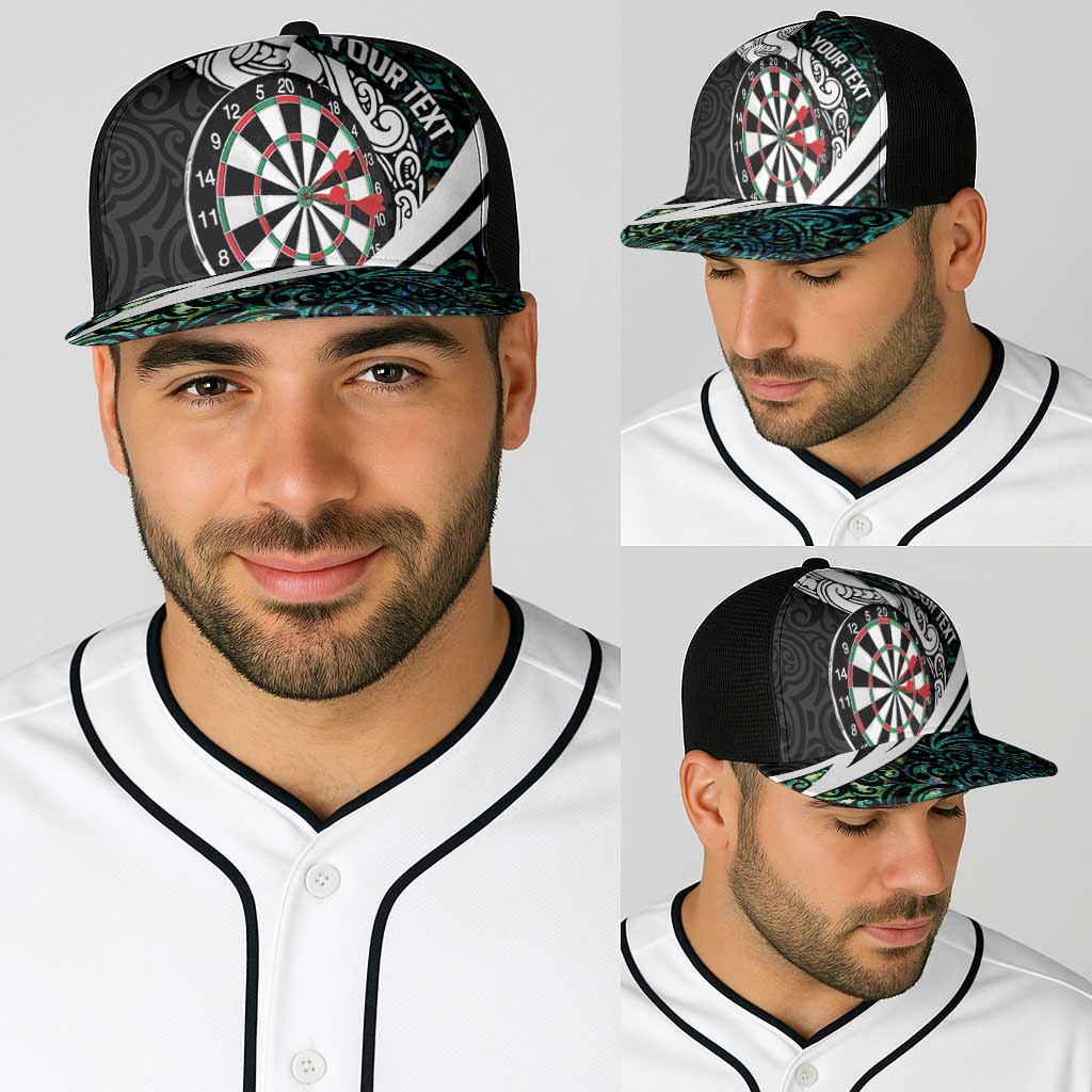 Personalized NZ Darts Baseball Net Cap Paua Shell Maori Koru Whakairo - Polynesian Pride