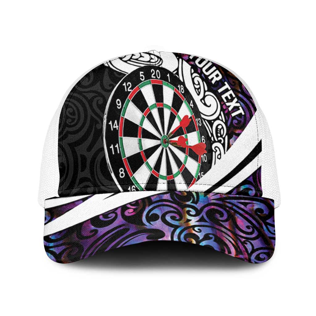 Personalized NZ Darts Baseball Net Cap Paua Shell Maori Koru Whakairo - Purple - Polynesian Pride